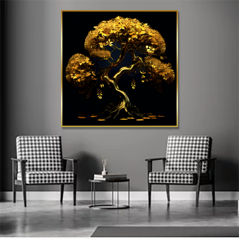 Golden Tree - Luxurious Abstract Art Floating Frame Canvas Wall Painting for Living Room or Home Decor