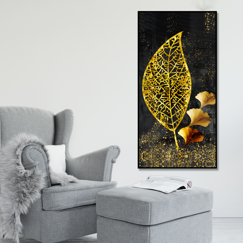Beautiful Golden Ginkgo Leaf Canvas Floating Frame Wall Painting