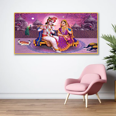 Lord Radha Krishna Beautiful Pink View Canvas Floating Frame Wall Painting
