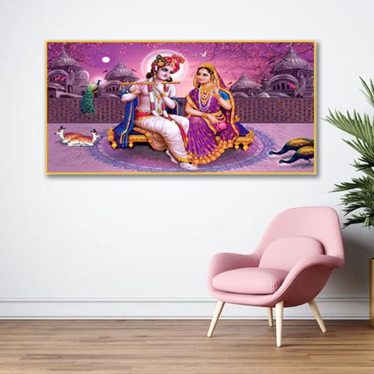 Lord Radha Krishna Beautiful Pink View Canvas Floating Frame Wall Painting