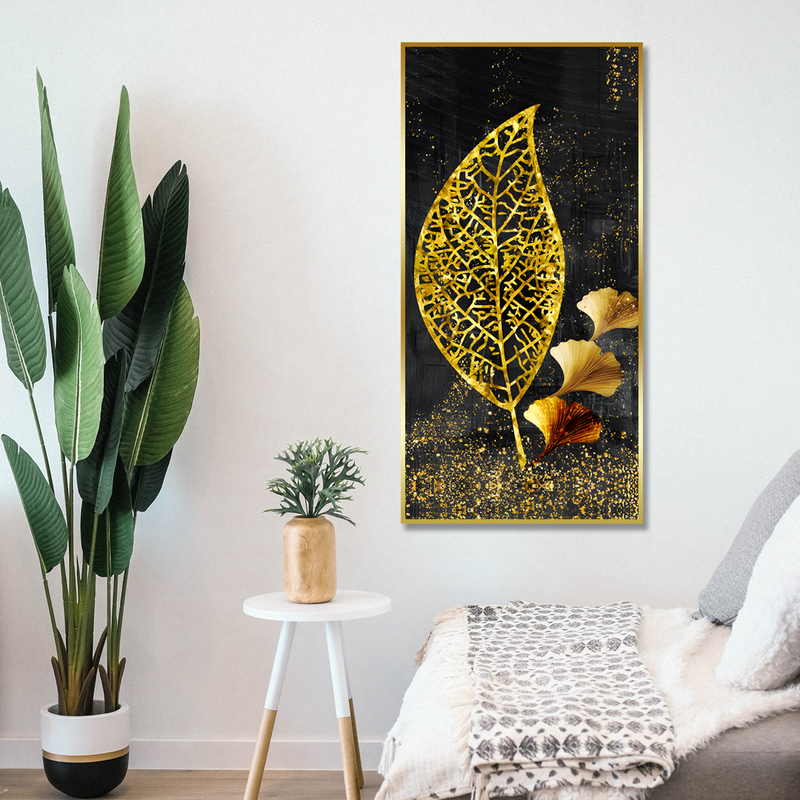 Beautiful Golden Ginkgo Leaf Canvas Floating Frame Wall Painting