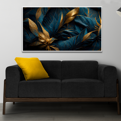 Golden Tropical leaves Floating Frame Canvas Wall Painting