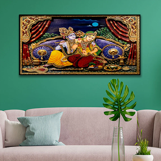 Love of Lord Radha Krishna Canvas Floating Frame Wall Painting