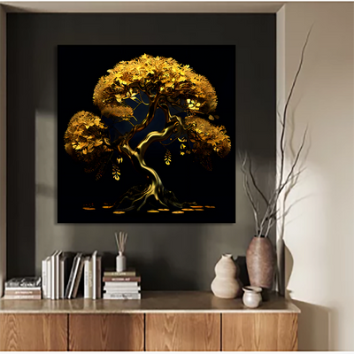 Golden Tree - Luxurious Abstract Art Floating Frame Canvas Wall Painting for Living Room or Home Decor
