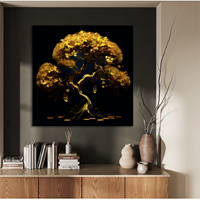 Golden Tree - Luxurious Abstract Art Floating Frame Canvas Wall Painting for Living Room or Home Decor