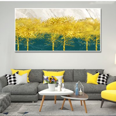 Abstract Forest with Golden Tree Premium  Canvas Floating Frame Wall Painting