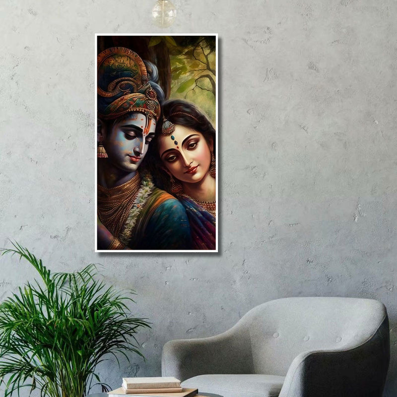 BEAUTIFUL RADHA KRISHNA FLOATING FRAME CANVAS WALL PAINTING
