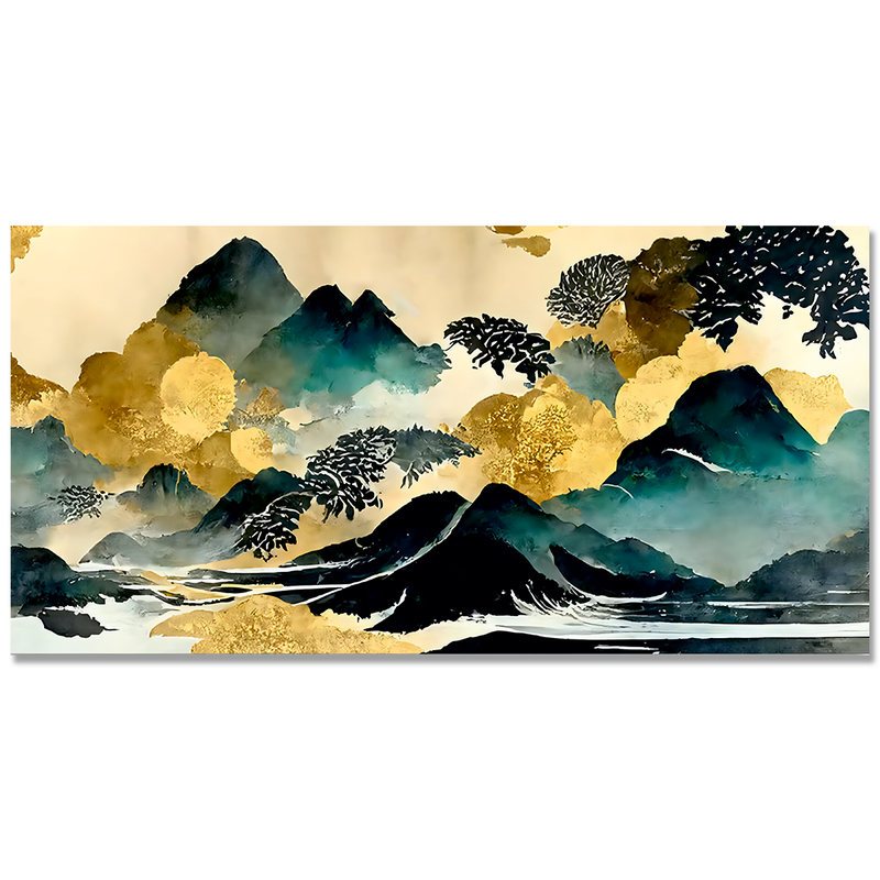 Golden Mountain Scenery of Mount Fuji Premium Floating Frame Canvas Wall Painting
