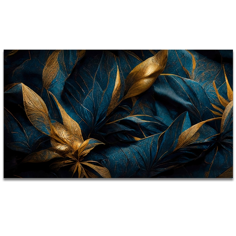 Golden Tropical leaves Floating Frame Canvas Wall Painting