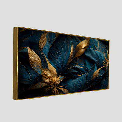 Golden Tropical leaves Floating Frame Canvas Wall Painting