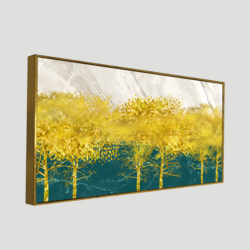 Abstract Forest with Golden Tree Premium  Canvas Floating Frame Wall Painting