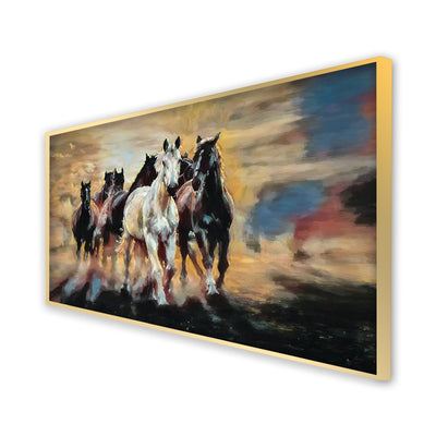 Seven Running Horses Abstract Canvas Floating Frame Wall Painting