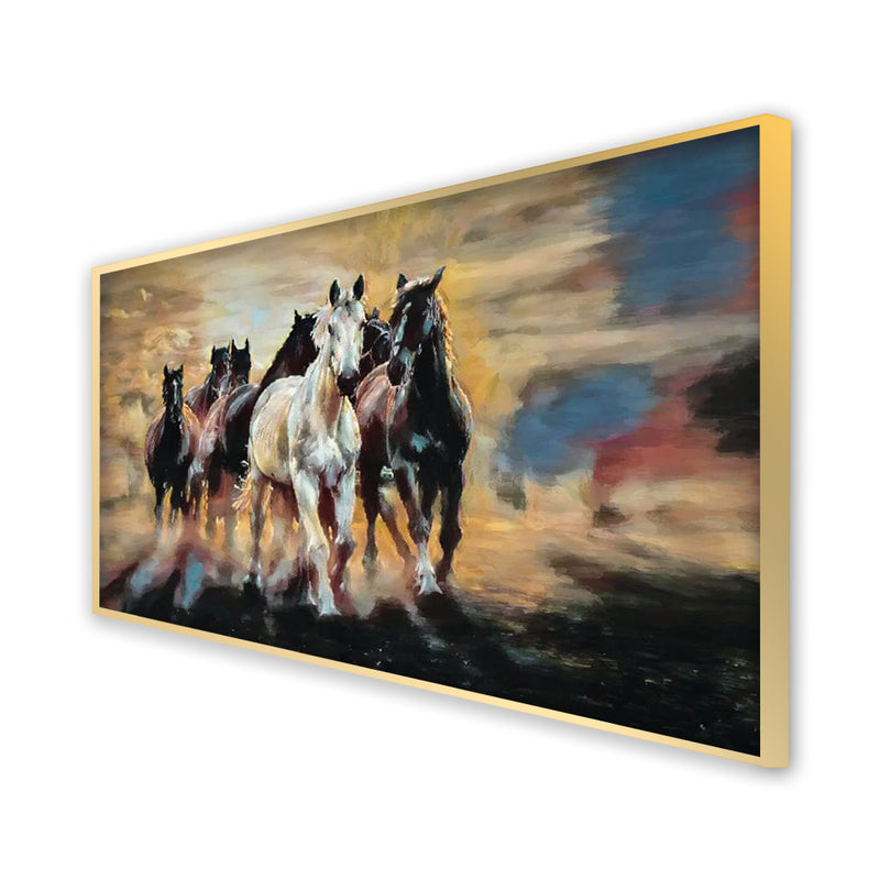 Seven Running Horses Abstract Canvas Floating Frame Wall Painting