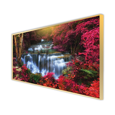Autumn Waterfall Scenery Canvas Floating Frame Wall Painting