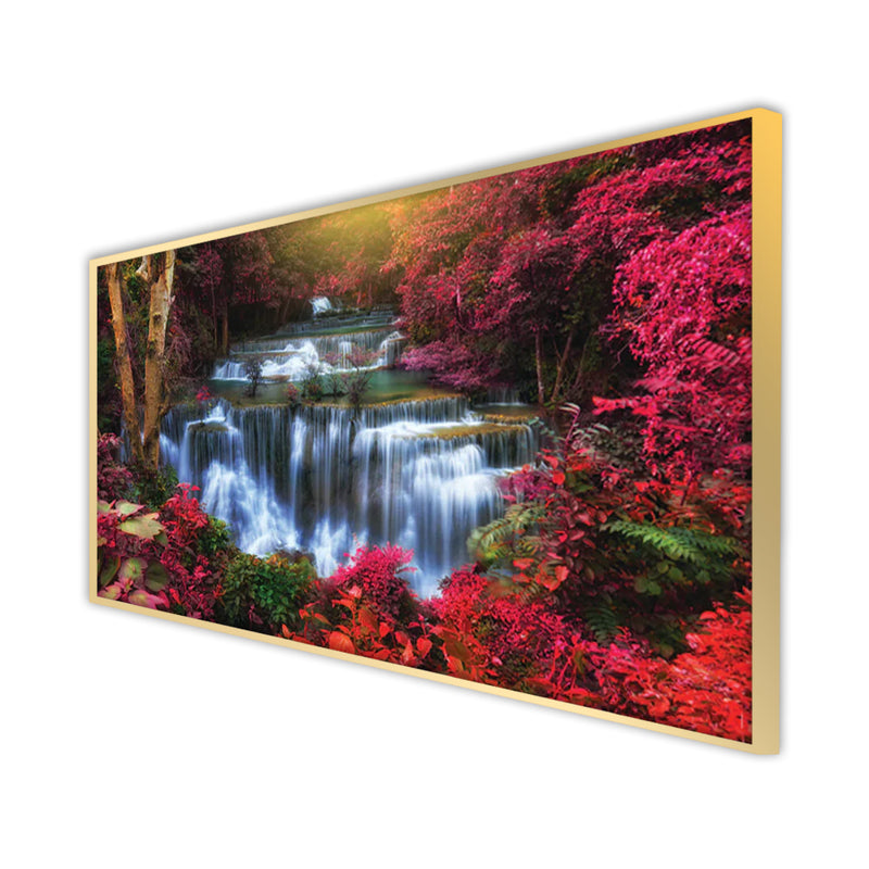 Autumn Waterfall Scenery Canvas Floating Frame Wall Painting