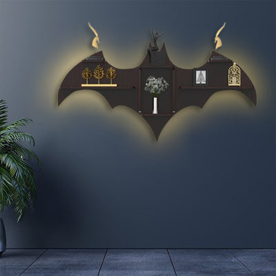 Bat shape Wood Wall Shelf | Bookshelf | Walnut Wood