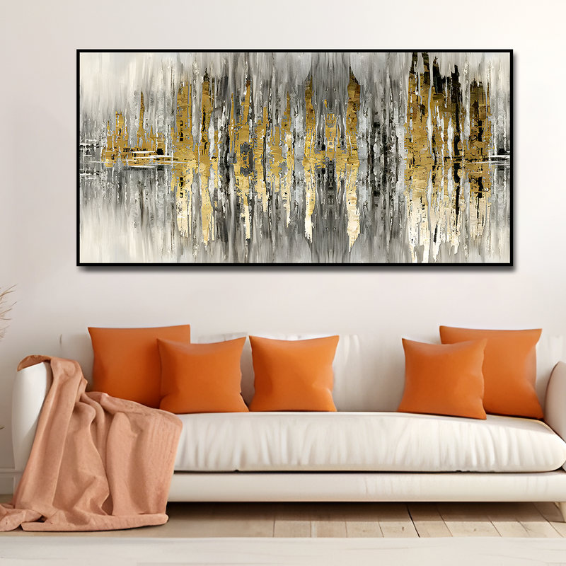 Modern Golden Abstract Design Premium Canvas Floating Frame Wall Painting