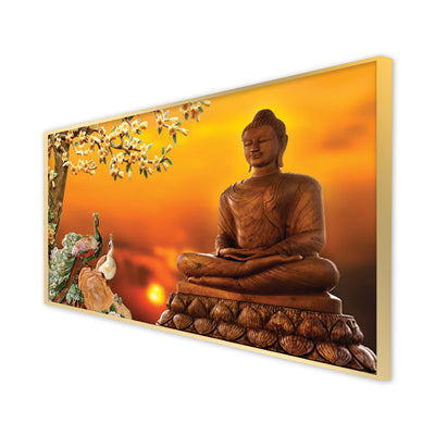 Buddha With Birds Canvas Floating Frame Wall Painting