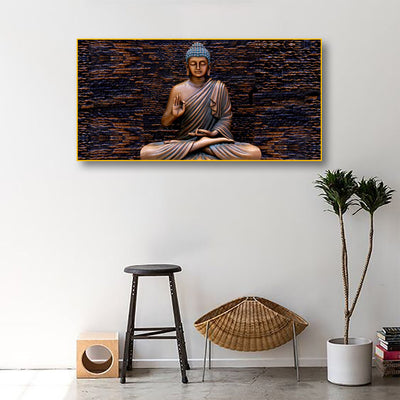 Landscape Meditating Buddha Canvas Floating Frame Wall Painting