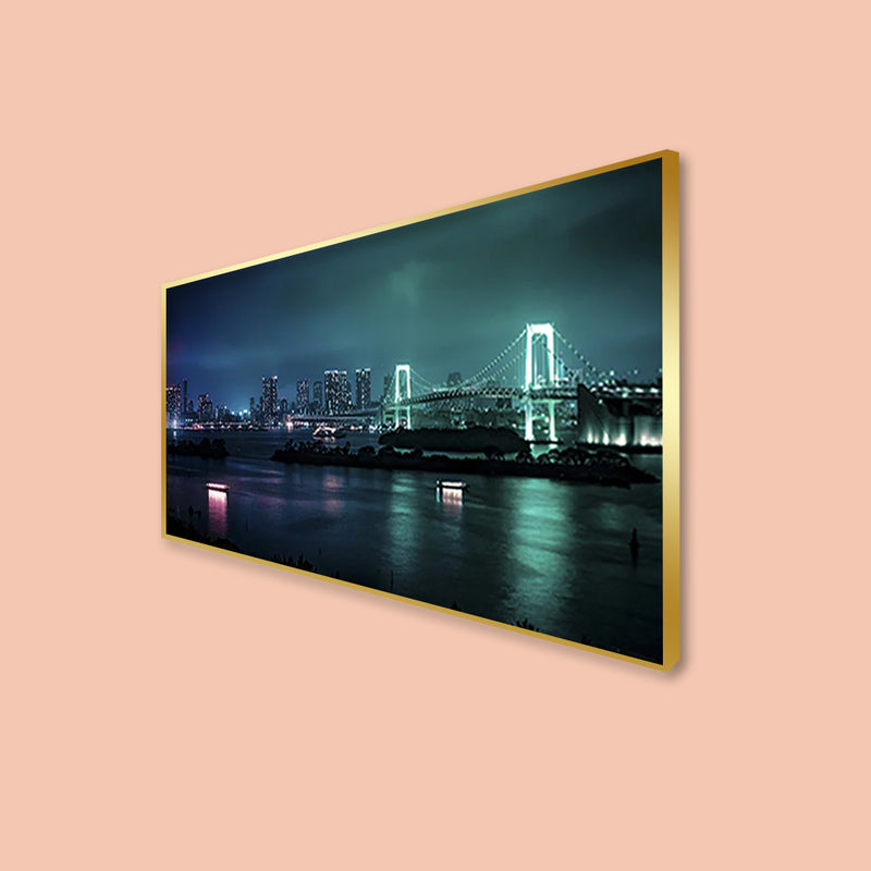 Colourful City View In Night Canvas Floating Frame Wall Painting