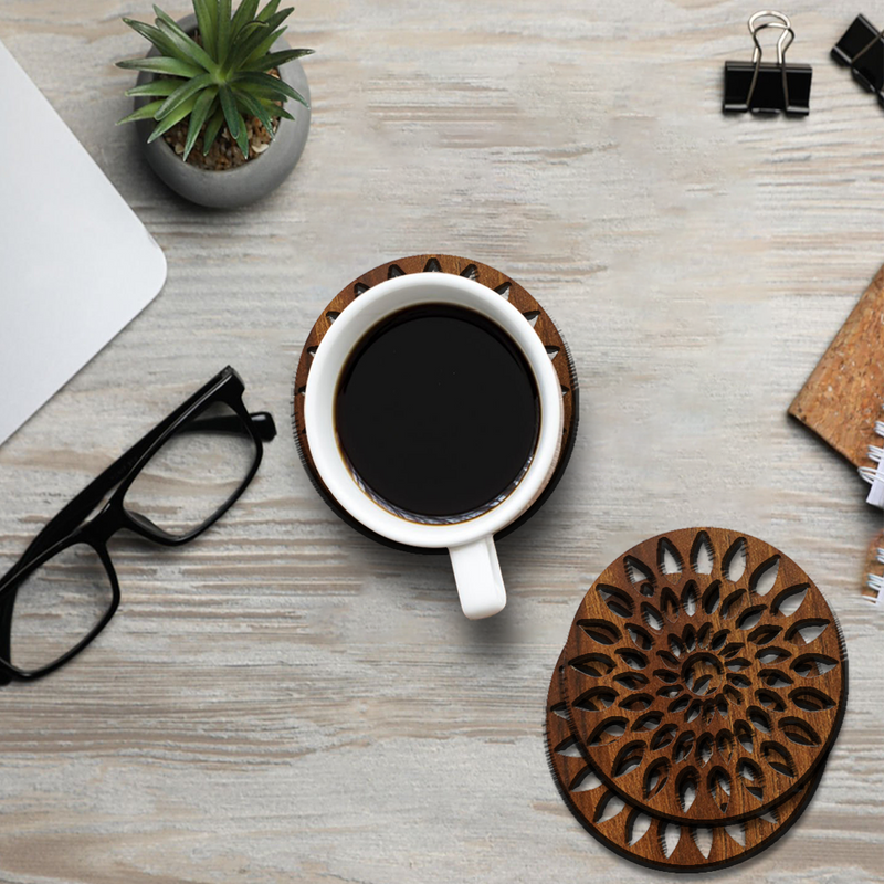 Stylish Wooden Tea Cup Coasters  ( Set OF 6 )
