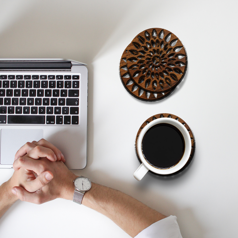 Stylish Wooden Tea Cup Coasters  ( Set OF 6 )