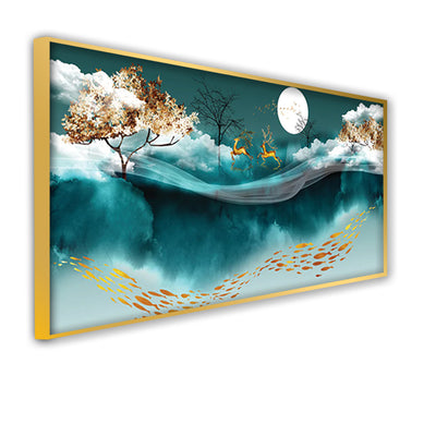 Deer and Moon Canvas Floating Frame wall Painting