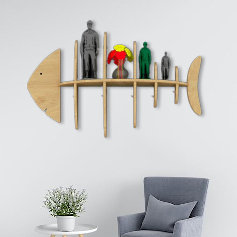 Oak Finish Wooden Fish Shape Wooden Wall Display Shelf