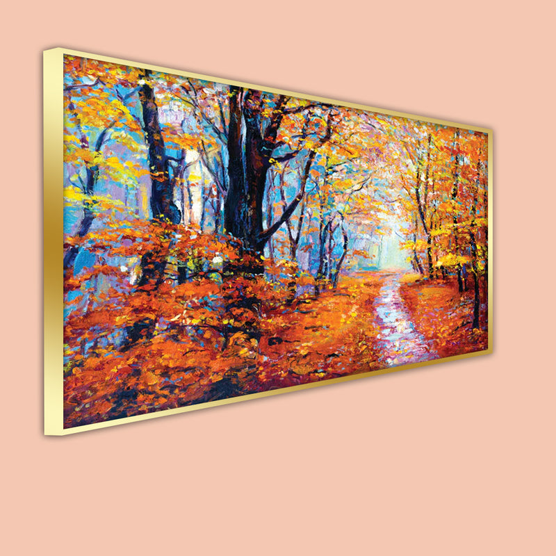 Forest In Autumn Canvas Floating Frame Wall Painting