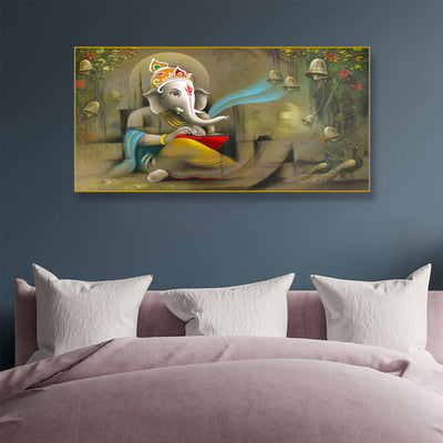 Lord Ganesha Beautiful View Canvas Floating Frame Wall Painting