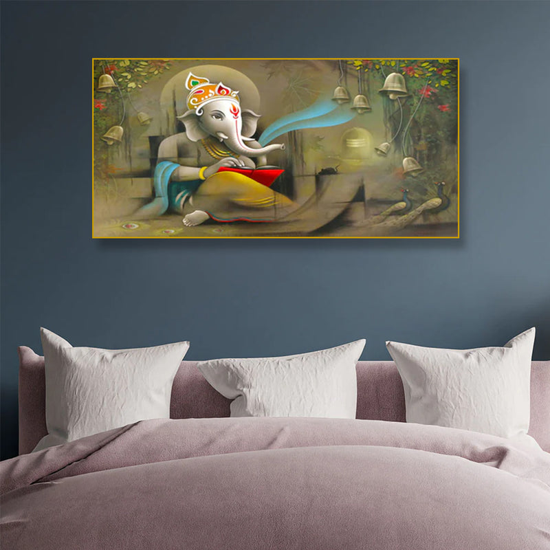 Lord Ganesha Beautiful View Canvas Floating Frame Wall Painting