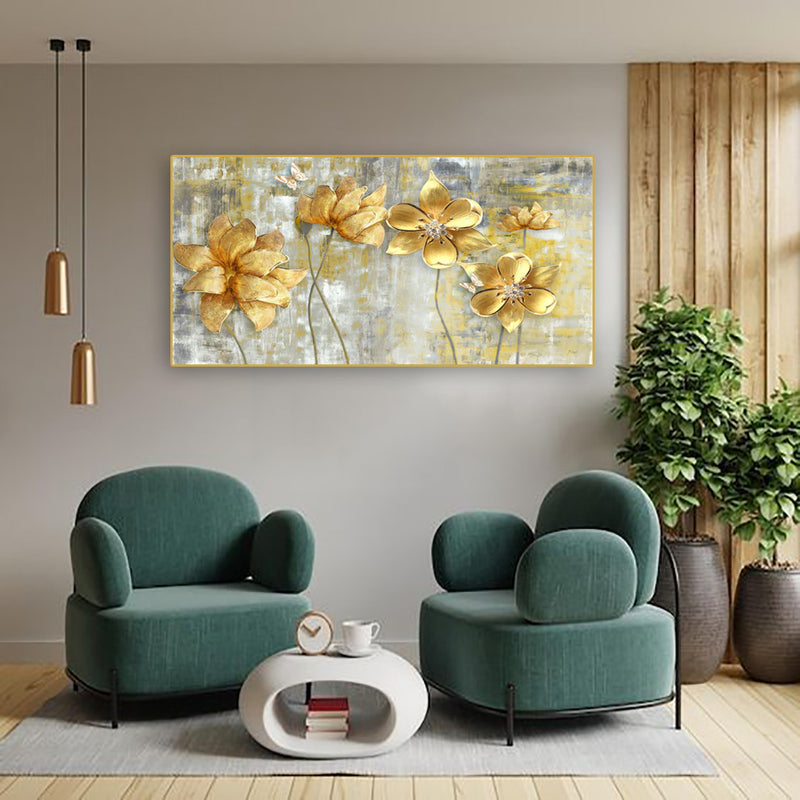 Golden Flower Canvas Floating Frame Wall Painting