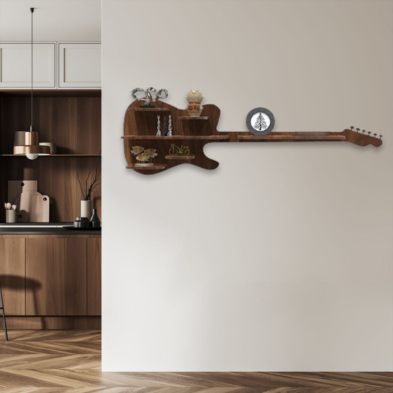 Guitar shape Wood Wall Shelf | Book Shelf | Walnut Wood