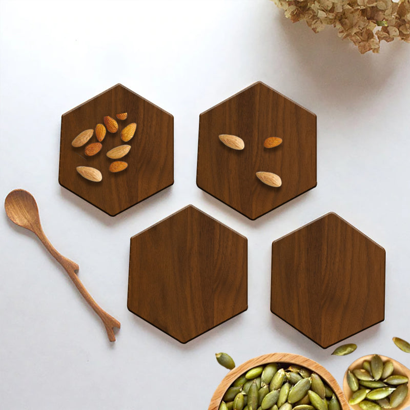 Hexagon Wooden Coaster For Hot /Cold Drink, Decorative Coaster/ Set Of 4