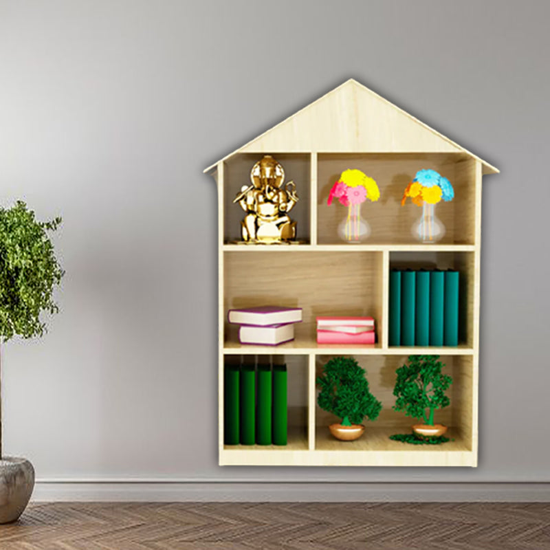 House Shape Oak Wooden Wall Display Shelf