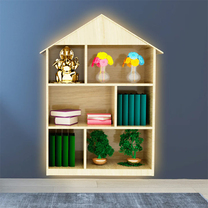 House Shape Oak Wooden Wall Display Shelf