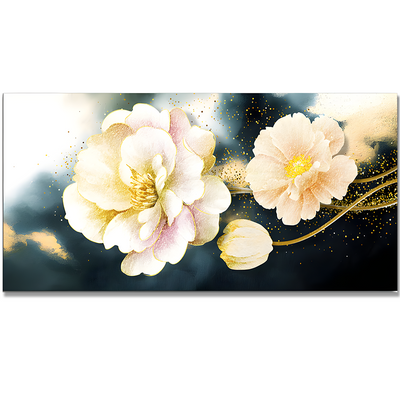 Golden Particles with Flower Premium Floating Frame Canvas Wall Painting