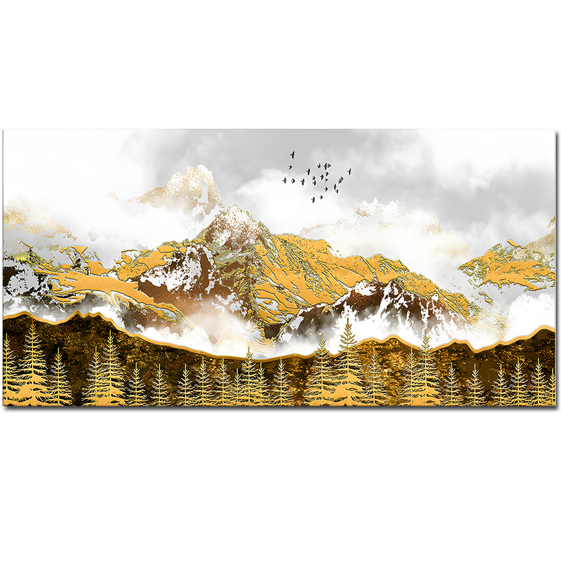 Smoke Cloud Golden Mountain Peak Canvas Floating Frame Wall Painting