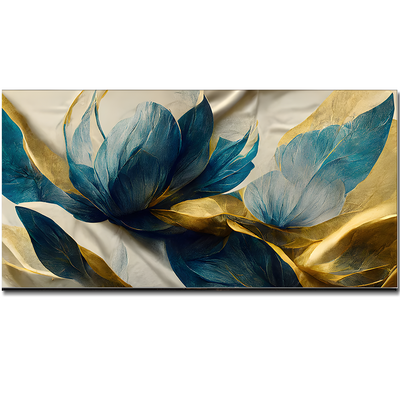 Beautiful Golden Flower and Waves Floating Frame Canvas Wall Painting