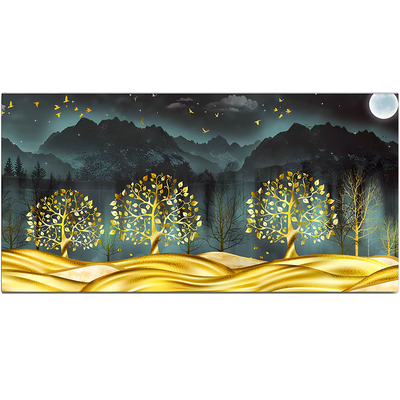 Golden Trees in Dark Forest Canvas Floating Frame Wall Painting