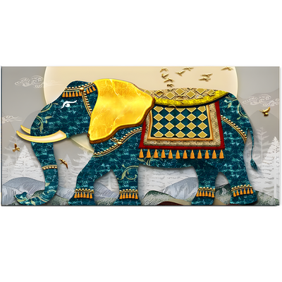 Classic and Royal Elephant with Golden Tusks Canvas Floating Frame Wall Painting