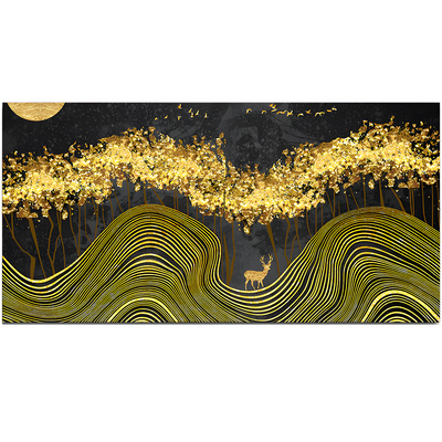 Miraculous Landscape with Golden Deer Texture Canvas Floating Frame Wall Painting