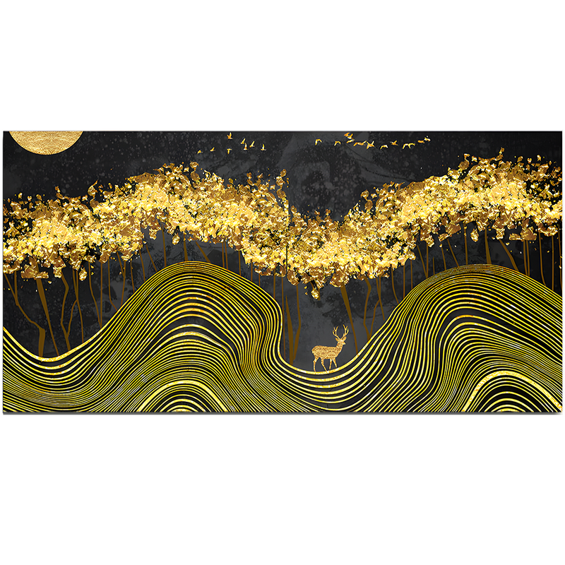 Miraculous Landscape with Golden Deer Texture Canvas Floating Frame Wall Painting