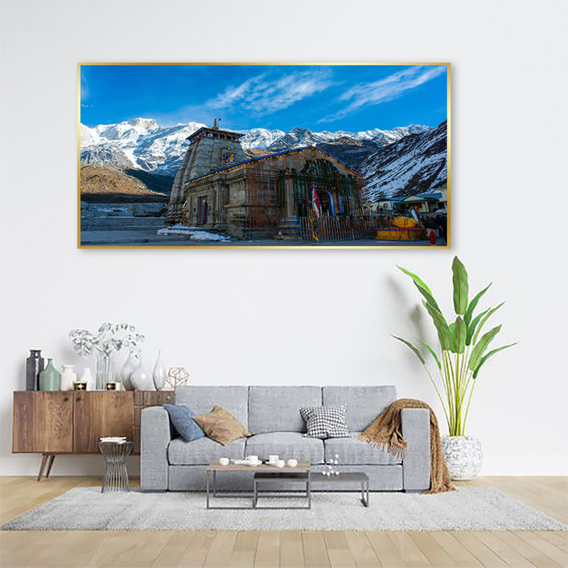 Kedarnath Temple Canvas Floating Frame Wall Painting