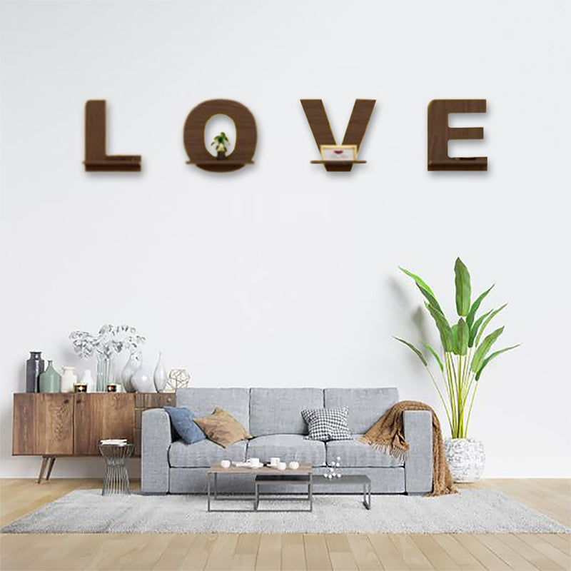 Love Alphabetic American Walnut Wooden Wall Display Shelf