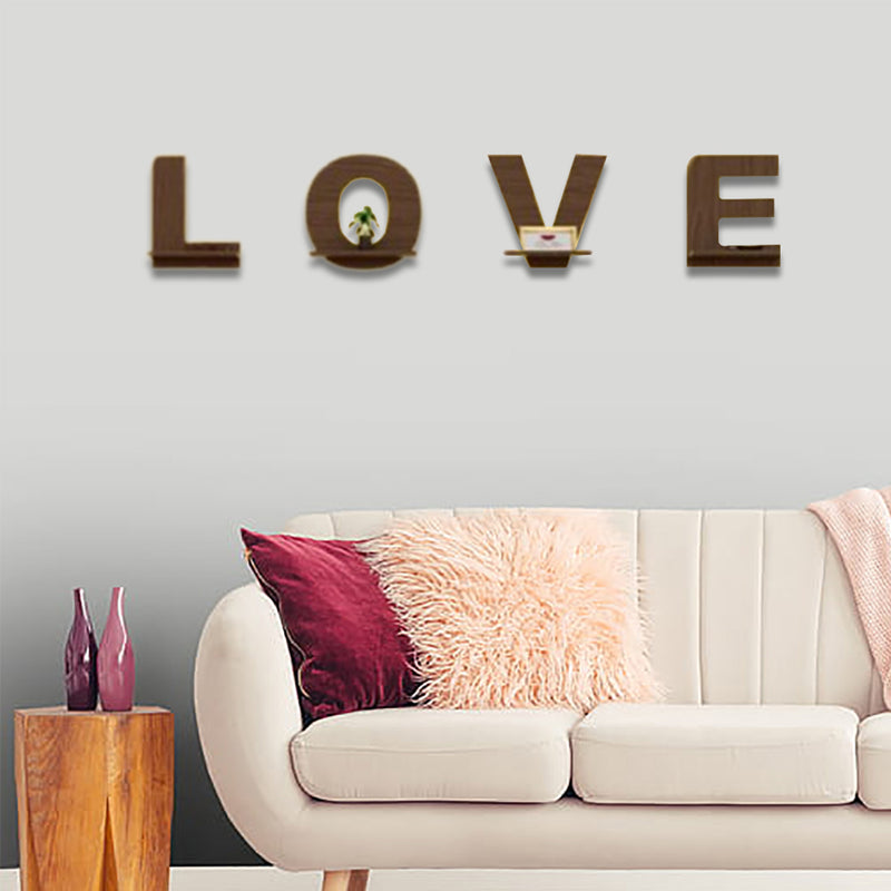 Love Alphabetic American Walnut Wooden Wall Display Shelf