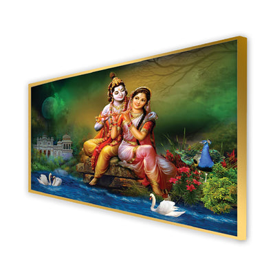 Love of Lord Radha Krishna Canvas Floating Frame  Wall Painting