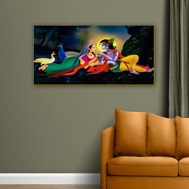 Radha Krishna Modern Abstract Art Canvas Floating Frame Wall Painting