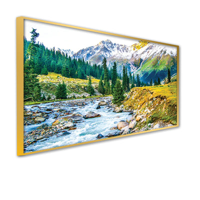 Mountain Tree & Water Scenery Floating Frame Canvas Wall Painting