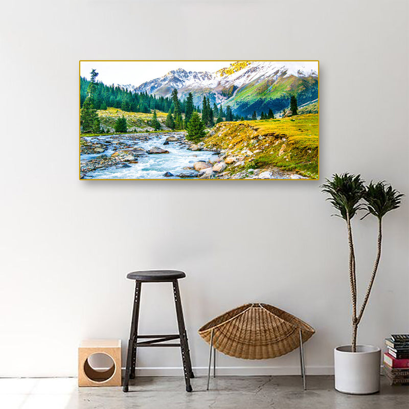 Mountain Tree & Water Scenery Floating Frame Canvas Wall Painting